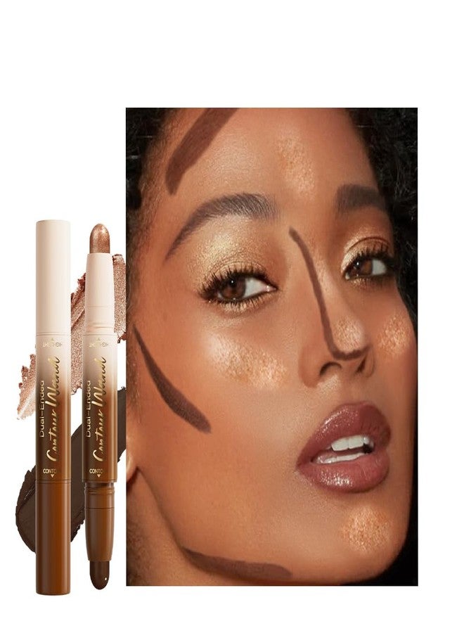QIDSTERS 2in1 Cream Contour Highlighter Stick, Neutral Bronzer Makeup Sticks, Applies Dual-Ended Sculpting Stick for Face Body, Long Lasting No Smudging, Suitable for Makeup Beginners-Deep Rich - Image 1